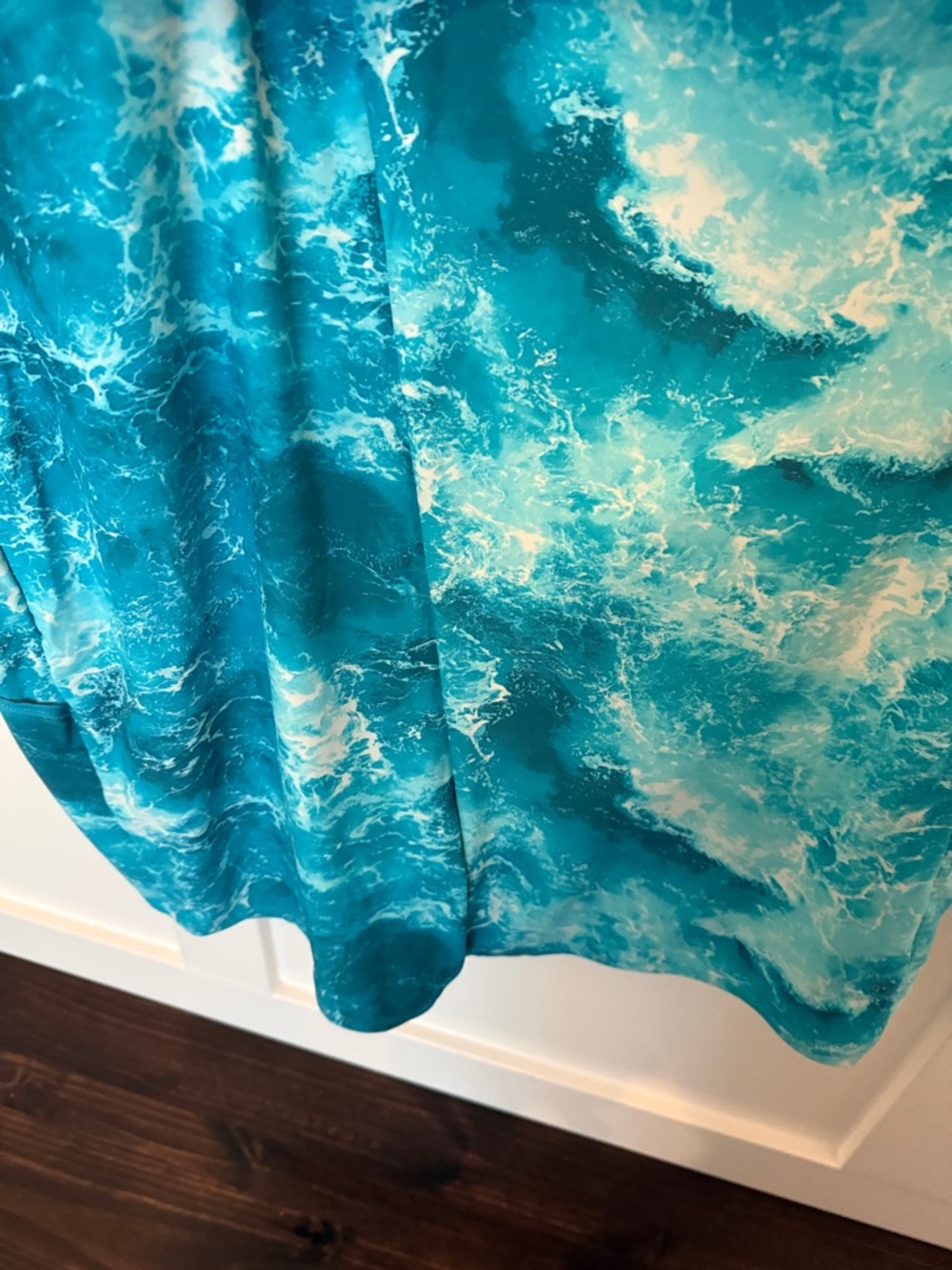 Torrid Blue Ocean-Print long swim dress one piece w/ attached shorts underneath - Picture 4 of 9